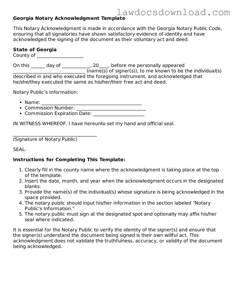 Legal Georgia Notary Acknowledgement Form