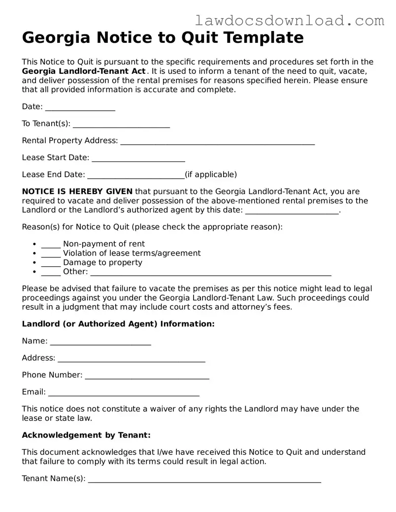 Legal Georgia Notice to Quit Form