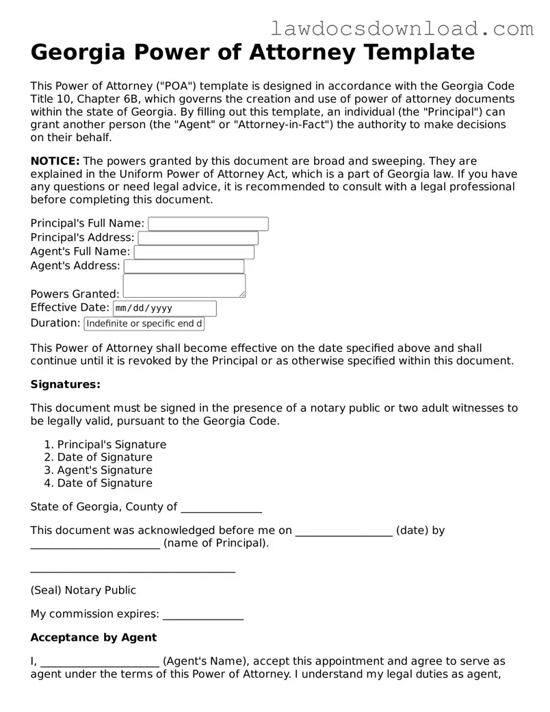 Legal Georgia Power of Attorney Form