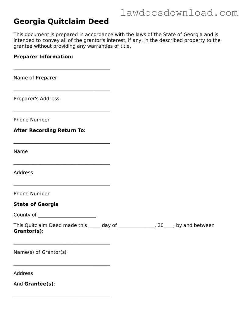 Legal Georgia Quitclaim Deed Form