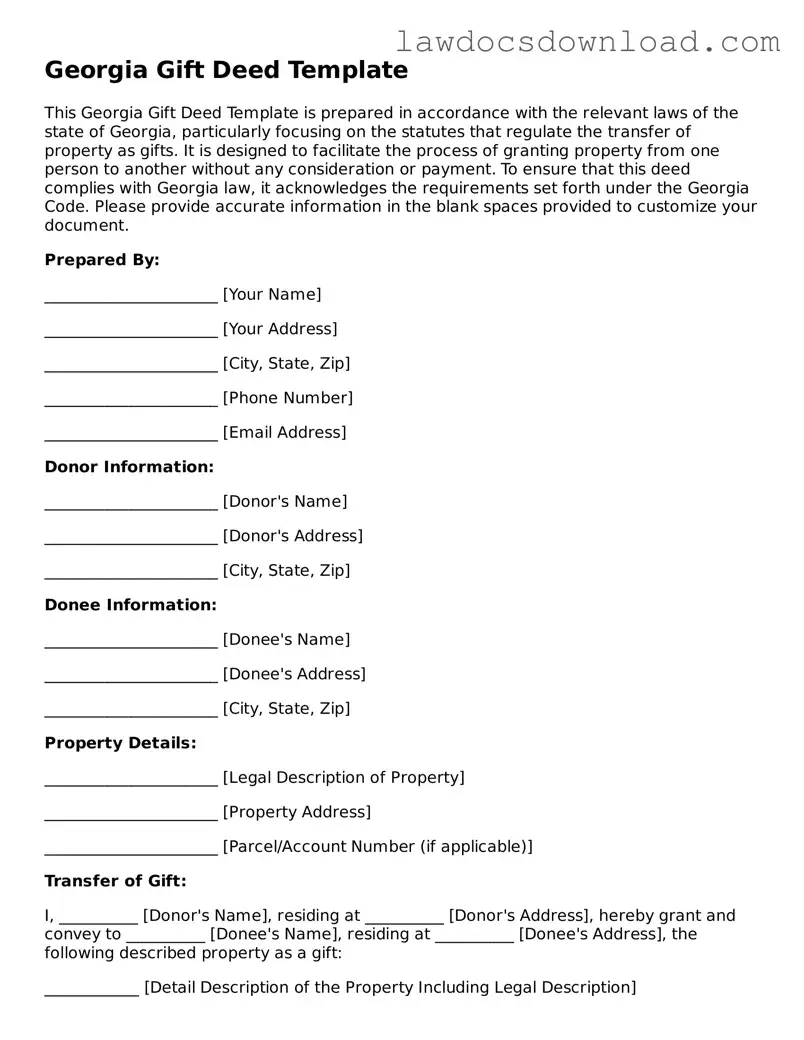 Legal Georgia Gift Deed Form