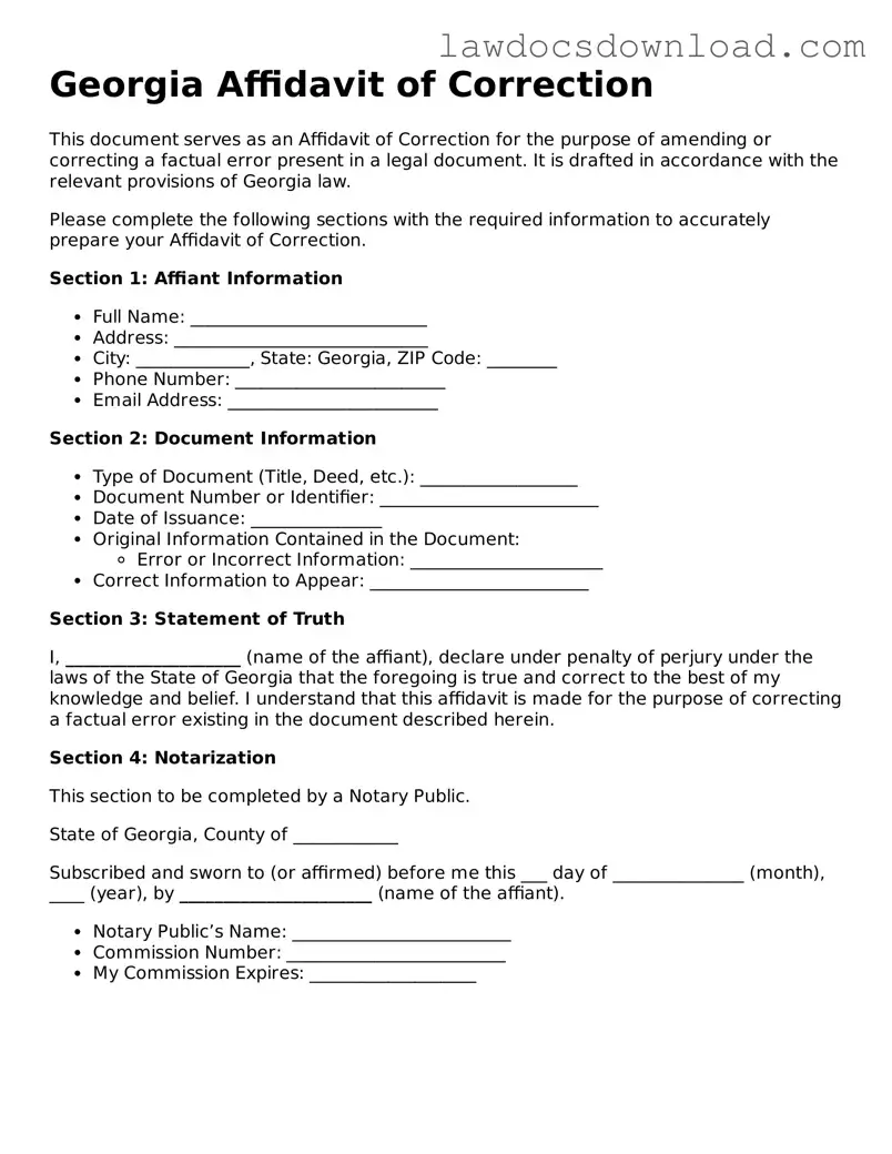 Legal Georgia Affidavit of Correction Form