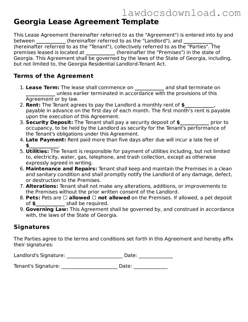 Legal Georgia Lease Agreement Form