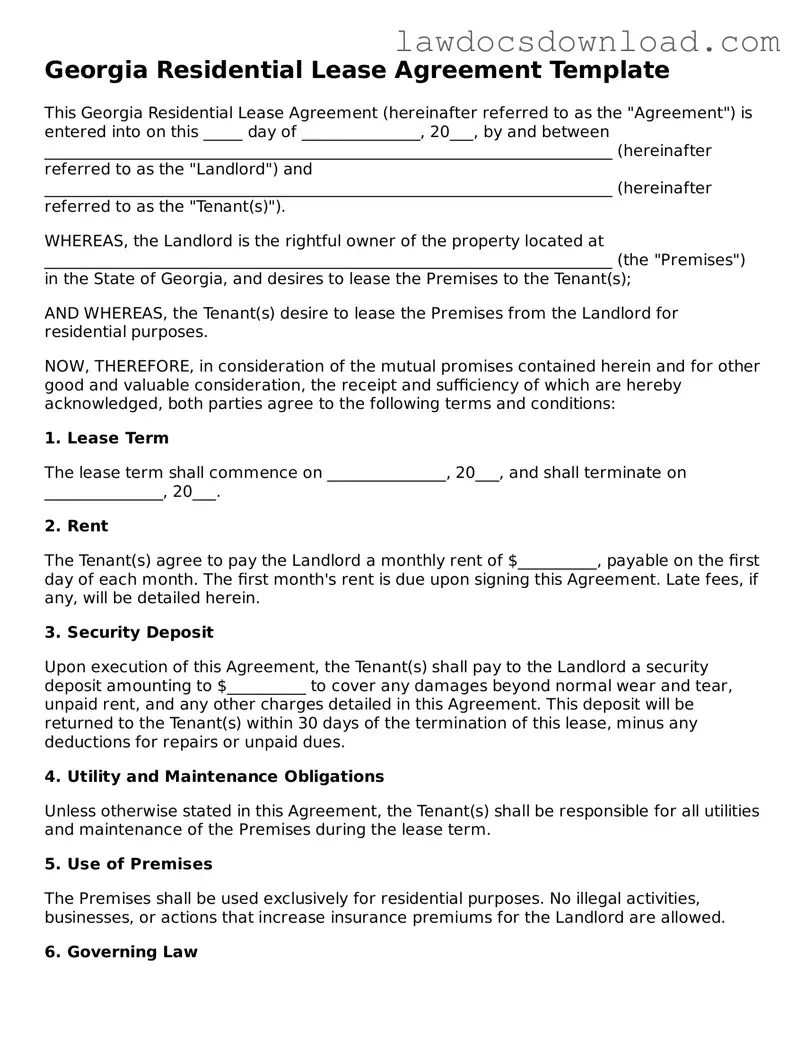Legal Georgia Residential Lease Agreement Form