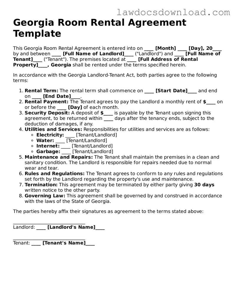 Legal Georgia Room Rental Agreement Form