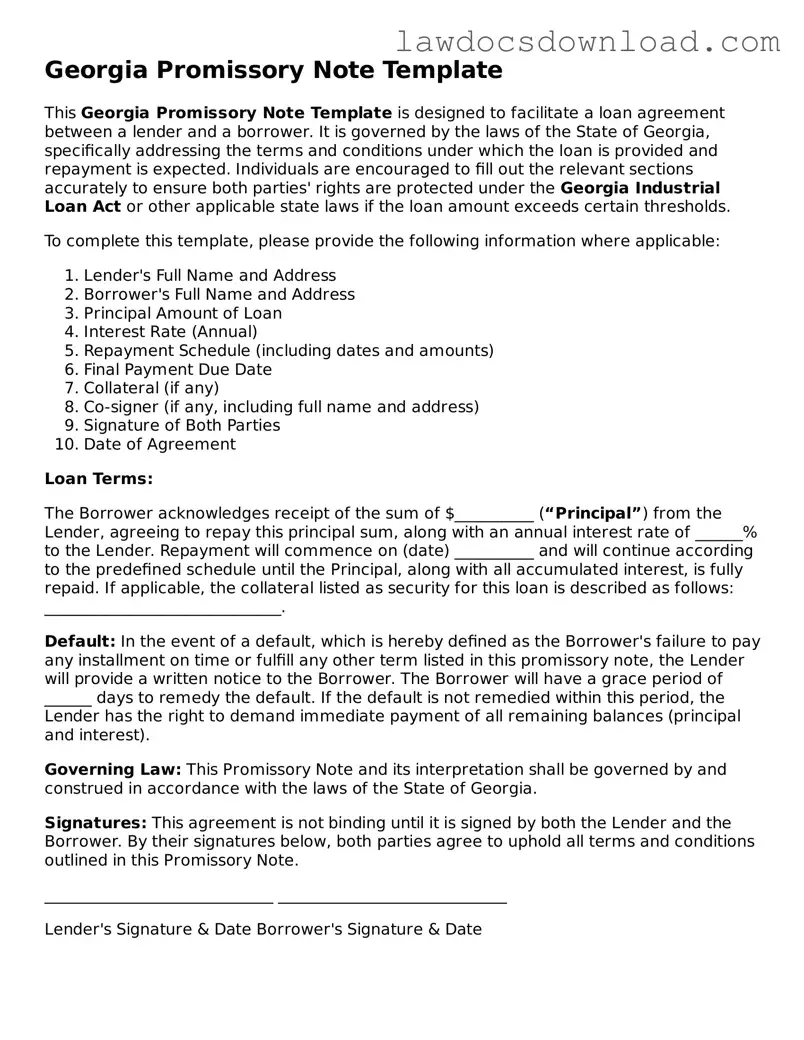 Legal Georgia Promissory Note Form
