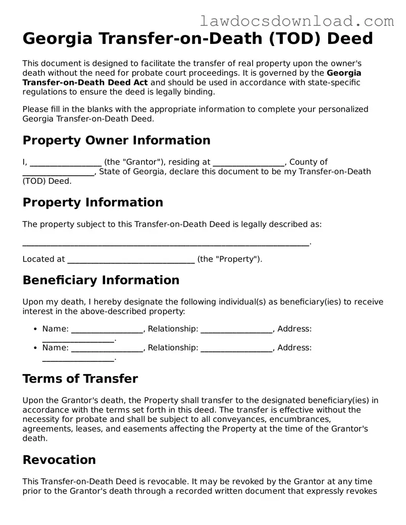 Legal Georgia Transfer-on-Death Deed Form