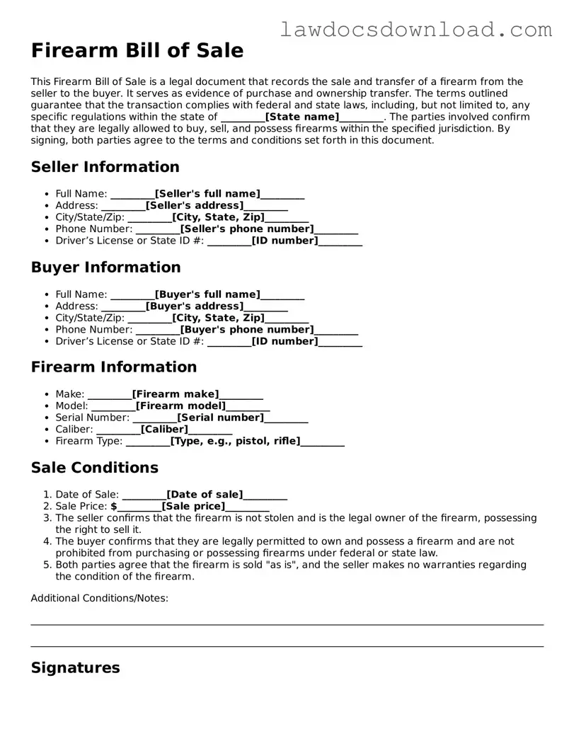 Blank Firearm Bill of Sale Template