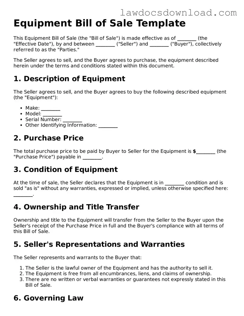 Blank Equipment Bill of Sale Template