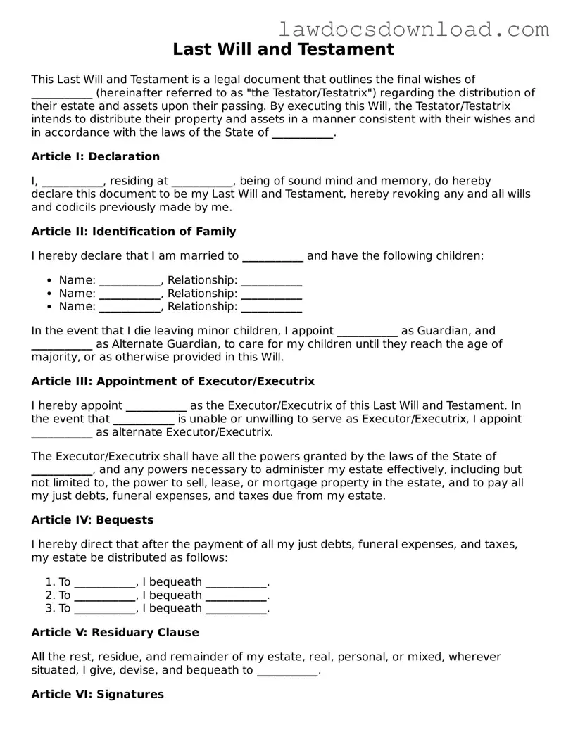 Blank Last Will and Testament Template