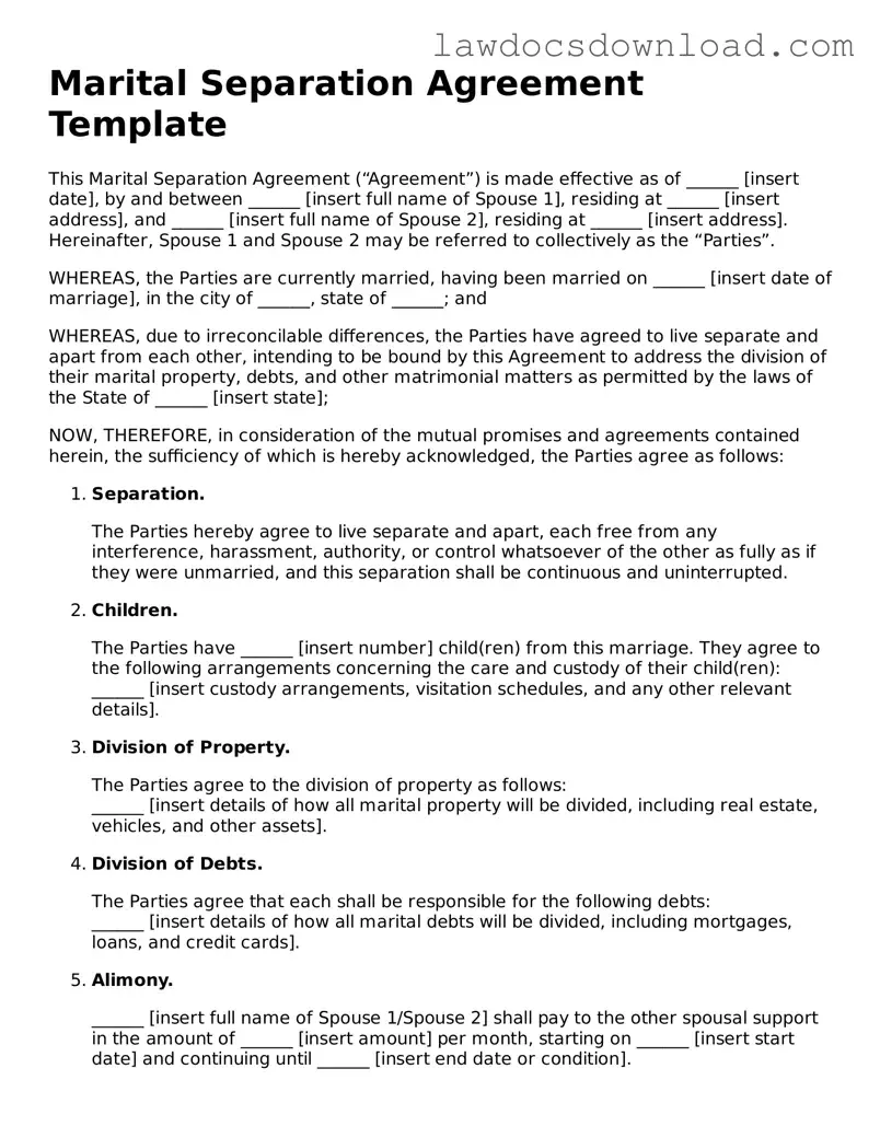 Blank Marital Separation Agreement Template