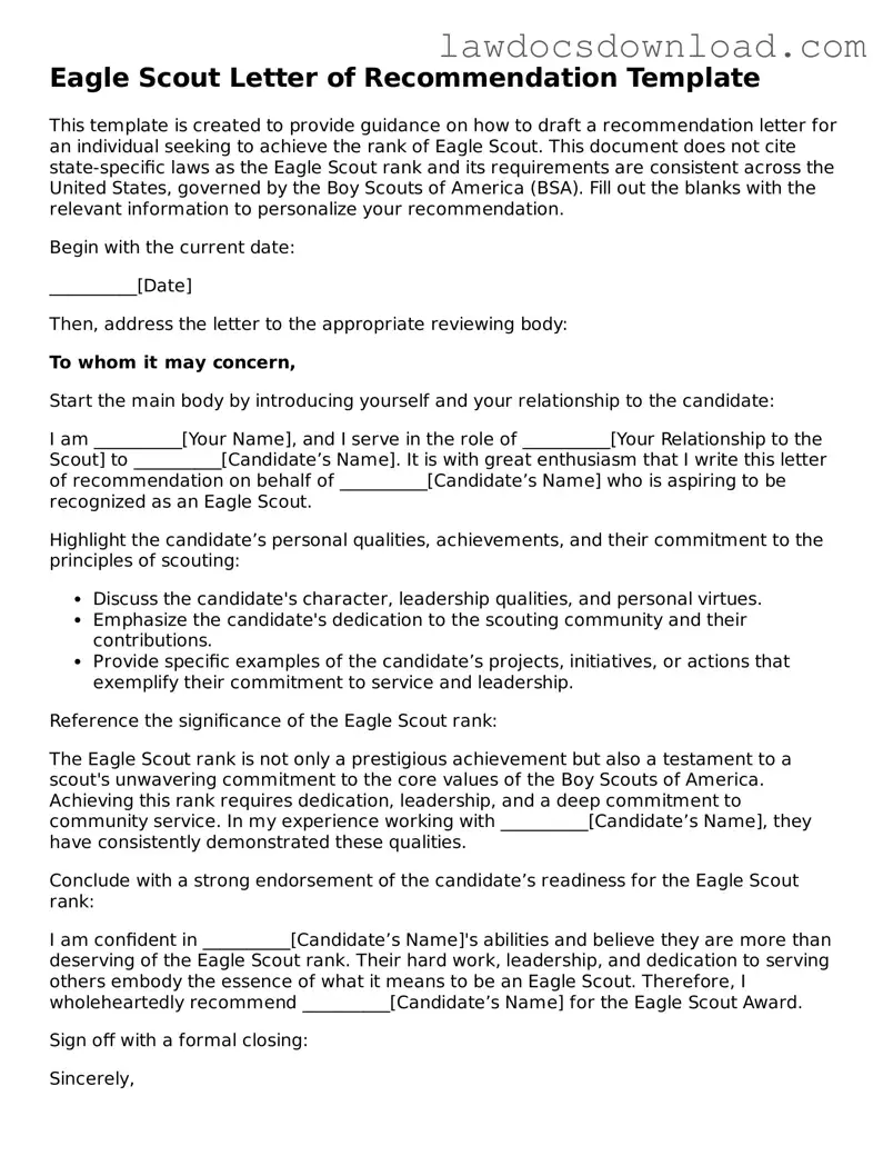 Blank Eagle Scout Letter of Recommendation Template