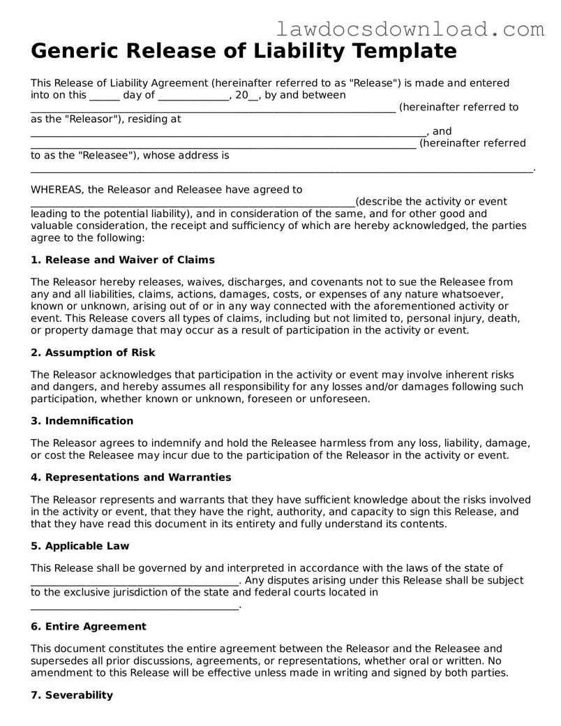 Blank Release of Liability Template