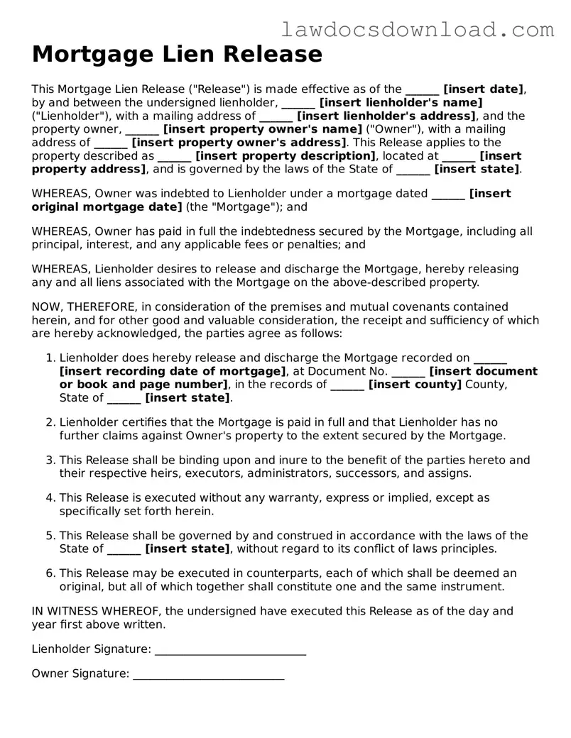 Blank Mortgage Lien Release Template