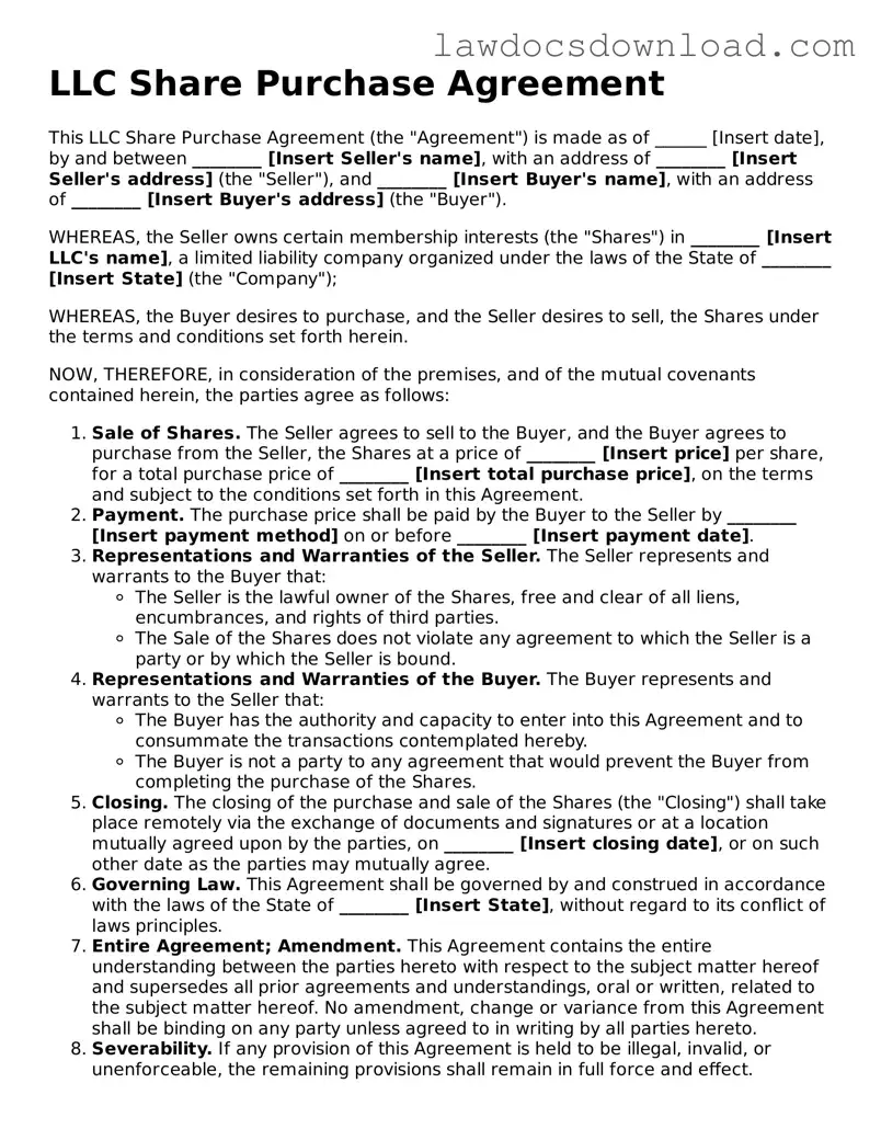 Blank LLC Share Purchase Agreement Template