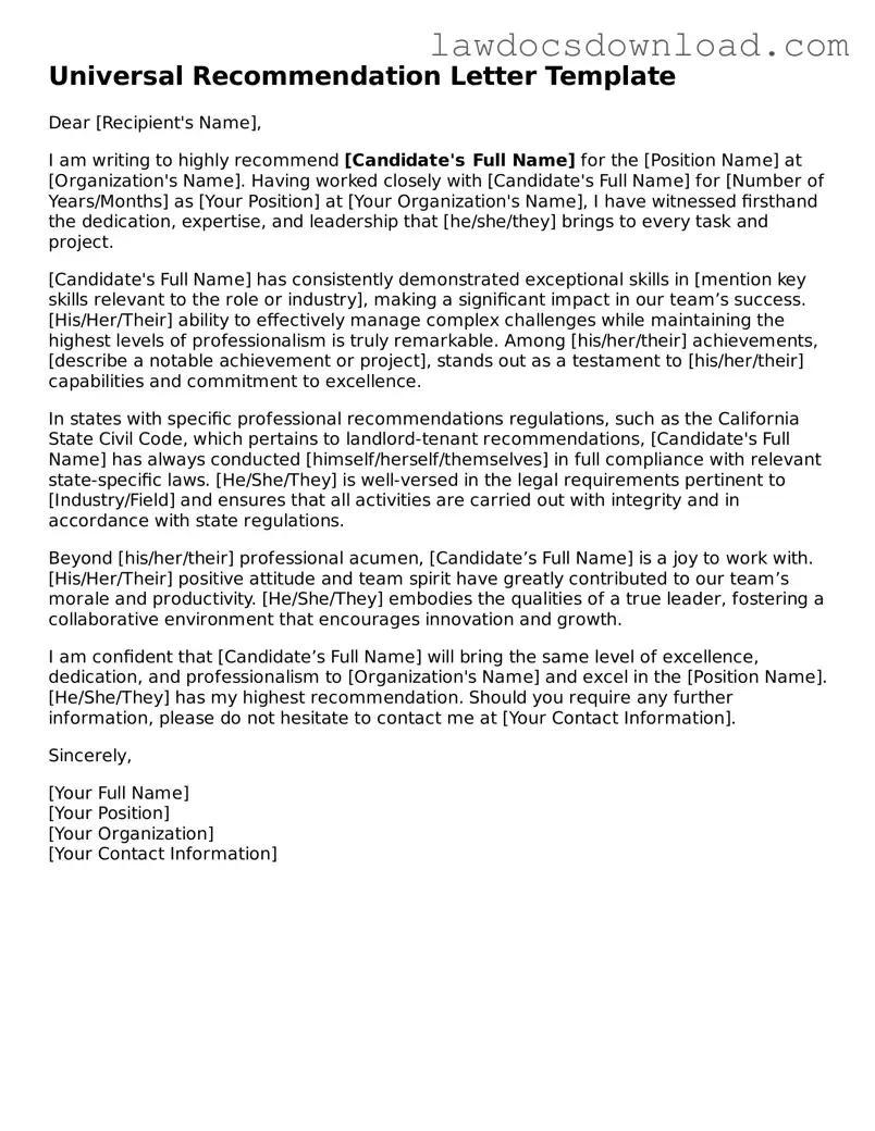 Blank Recommendation Letter Template
