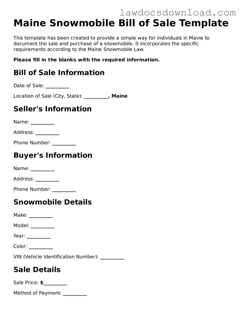 Legal Maine Snowmobile Bill of Sale Form