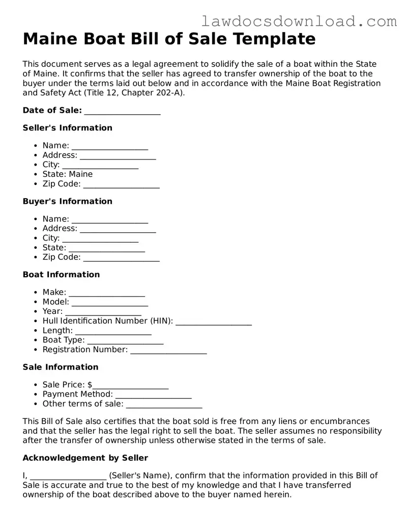 Legal Maine Boat Bill of Sale Form