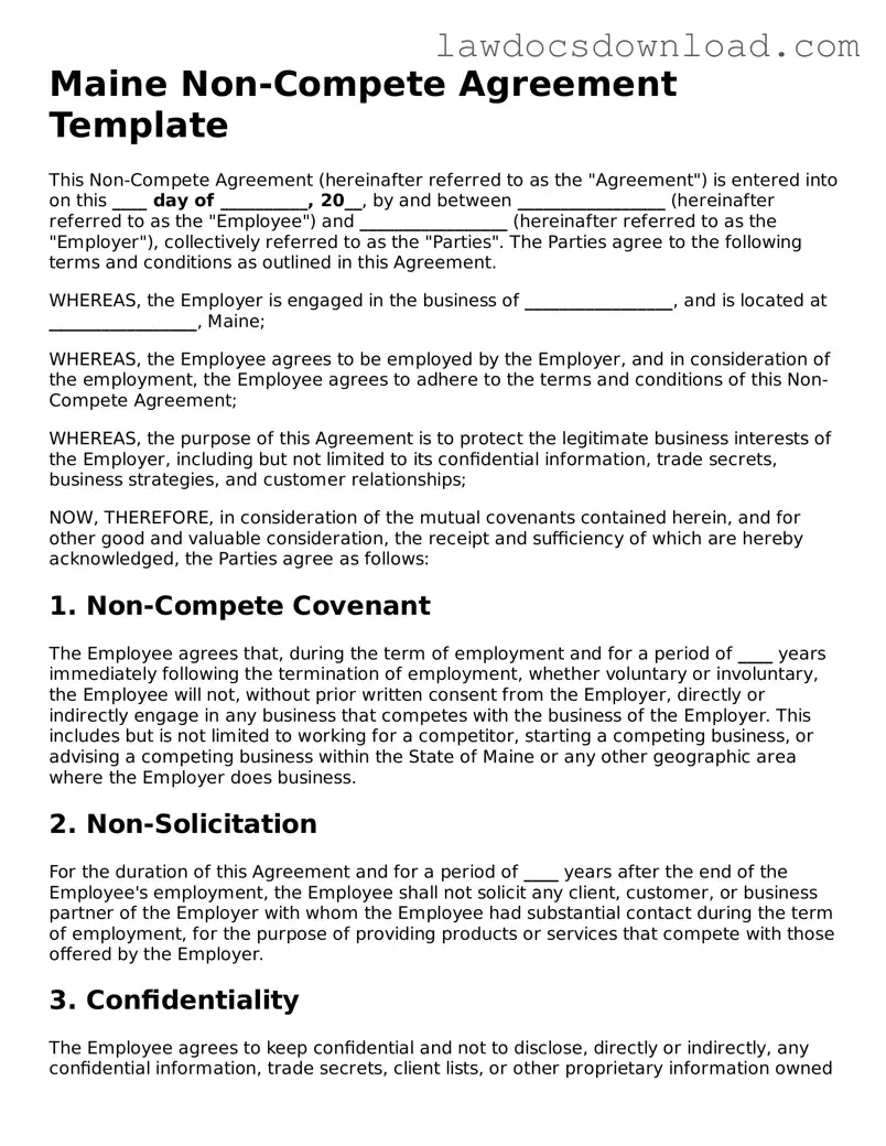 Legal Maine Non-compete Agreement Form