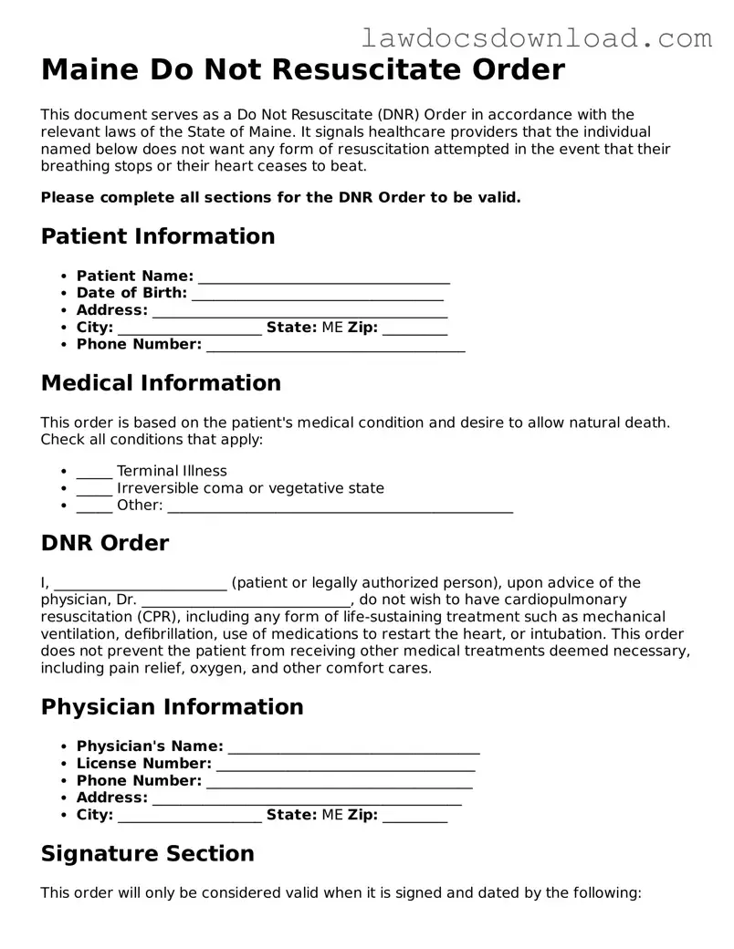 Legal Maine Do Not Resuscitate Order Form