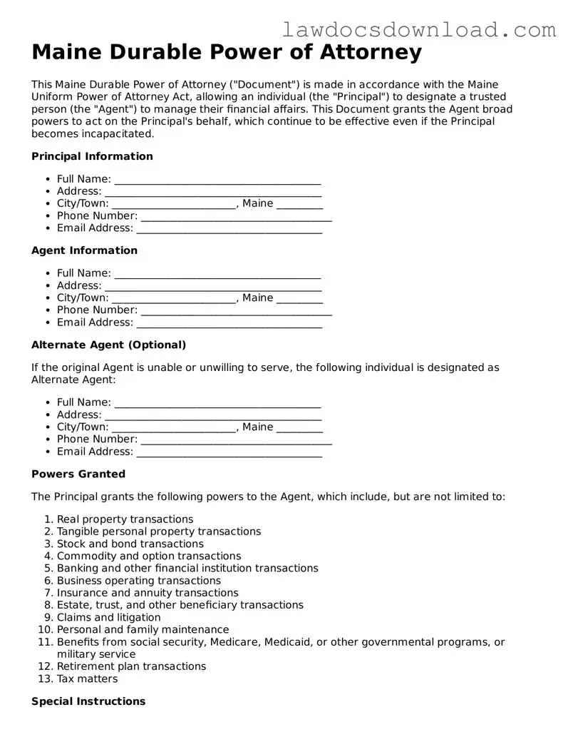 Legal Maine Durable Power of Attorney Form