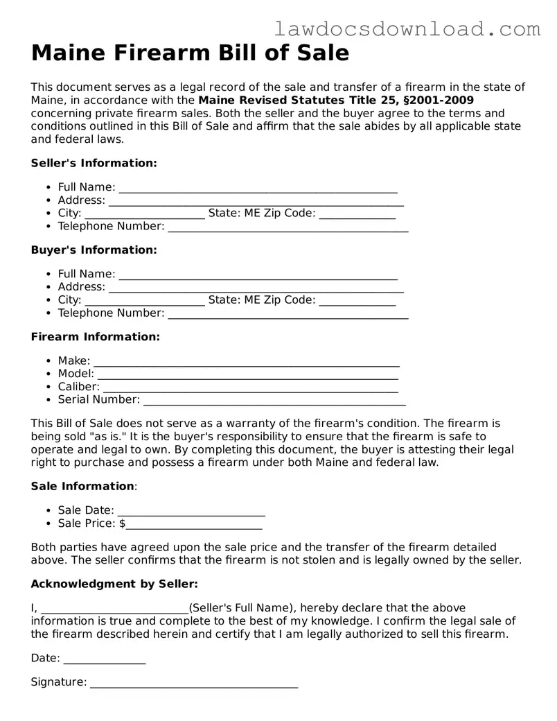 Legal Maine Firearm Bill of Sale Form