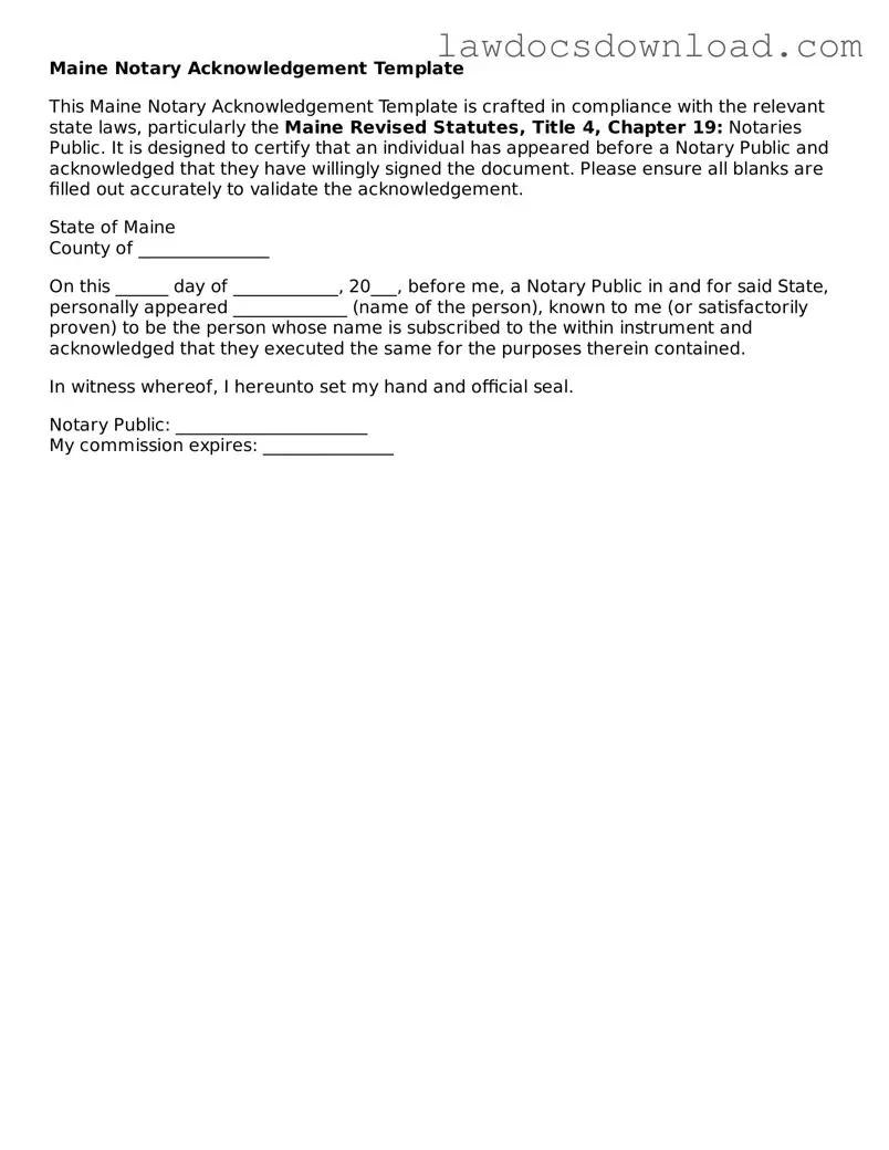 Legal Maine Notary Acknowledgement Form