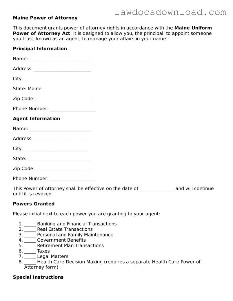 Legal Maine Power of Attorney Form