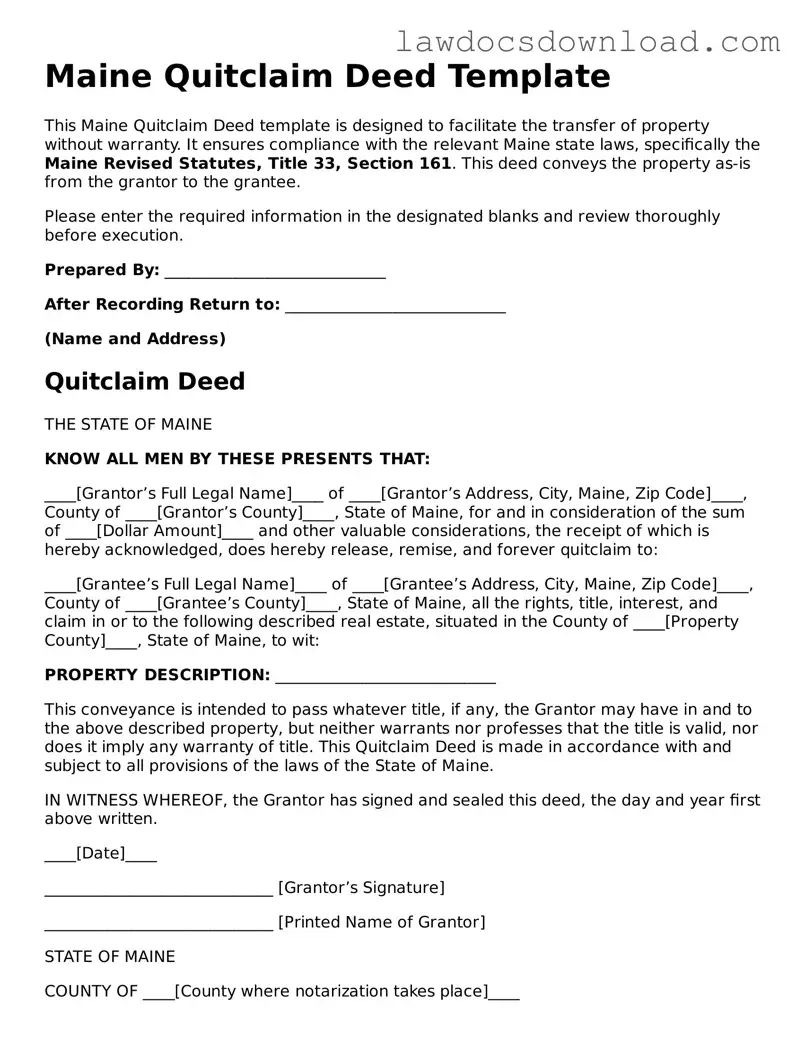 Legal Maine Quitclaim Deed Form