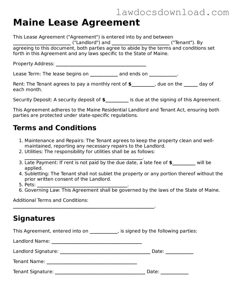 Legal Maine Lease Agreement Form