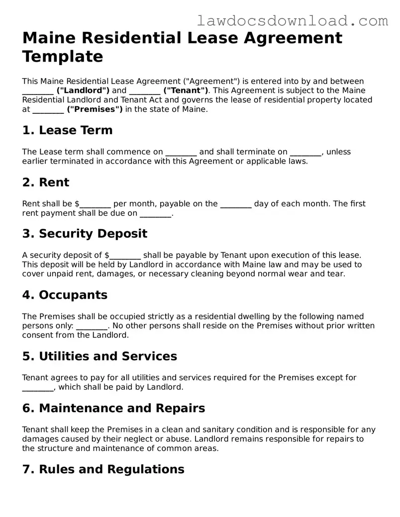 Legal Maine Residential Lease Agreement Form