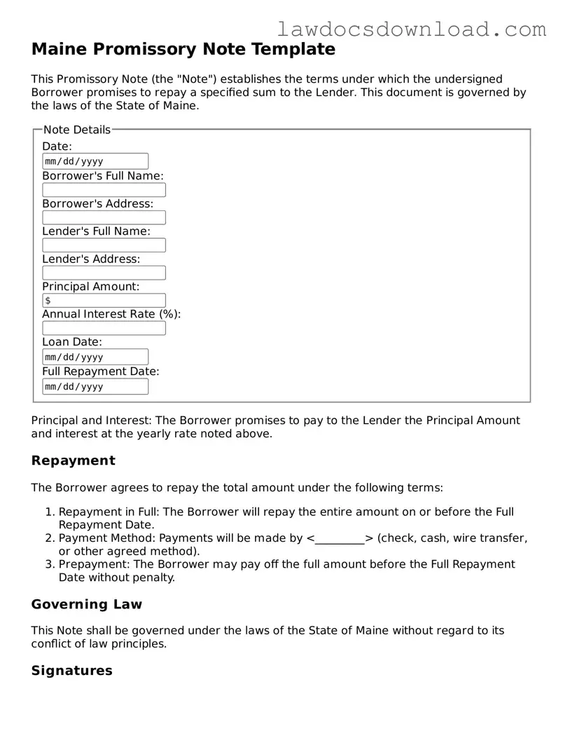 Legal Maine Promissory Note Form