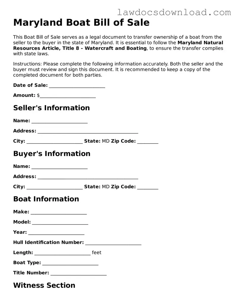 Legal Maryland Boat Bill of Sale Form