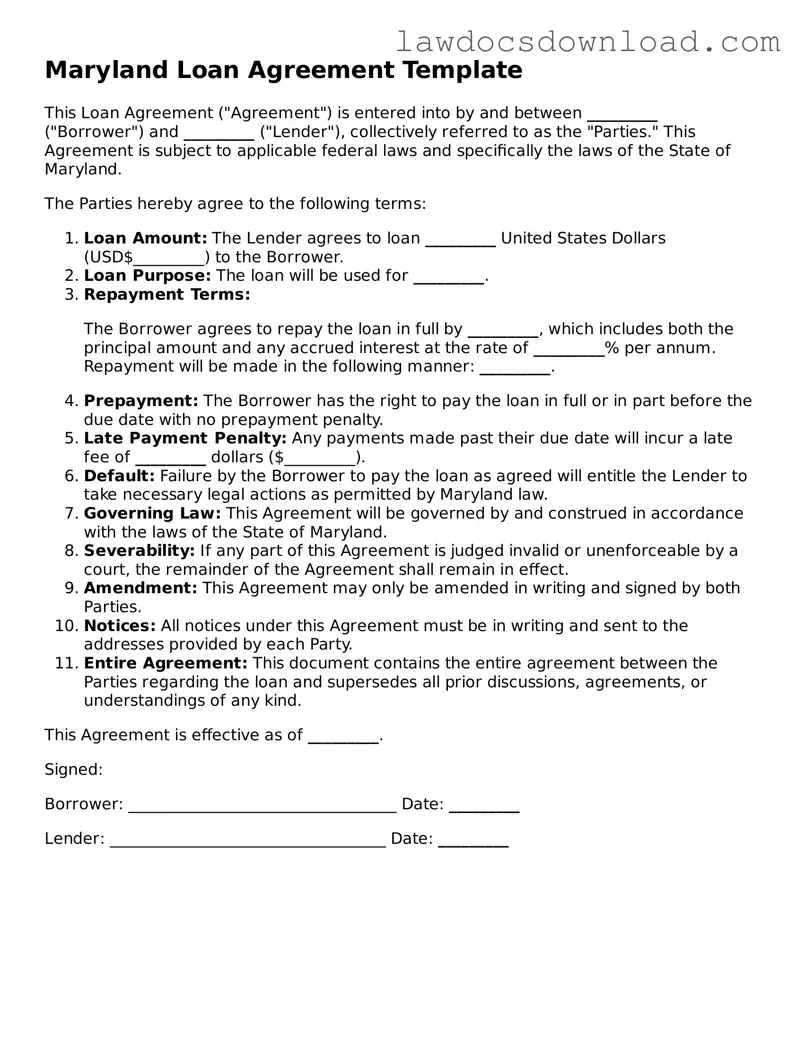 Legal Maryland Loan Agreement Form