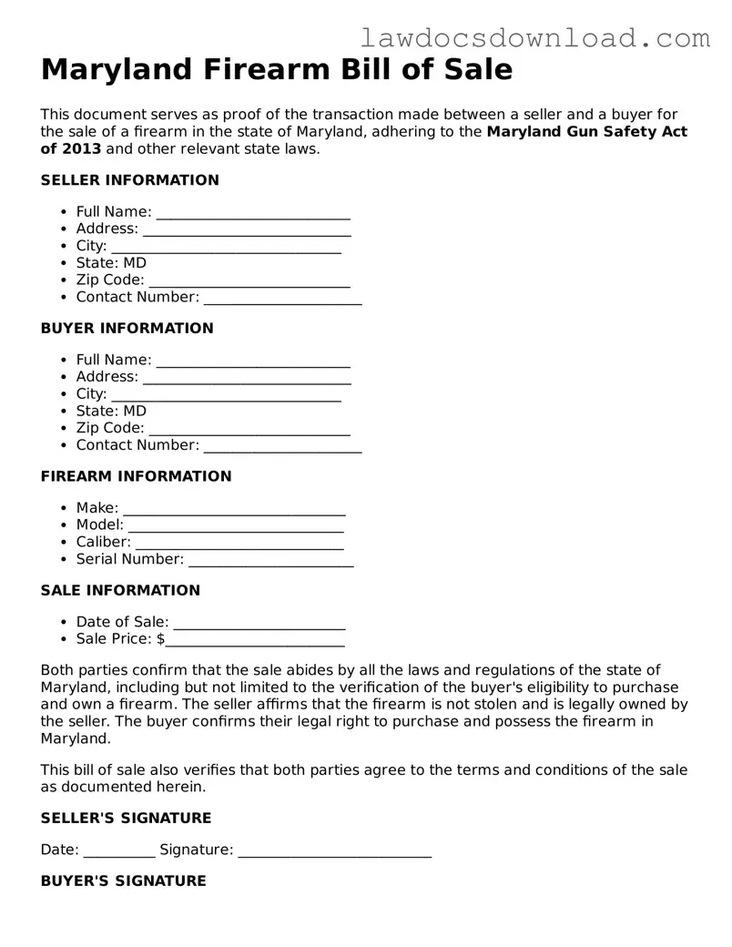 Legal Maryland Firearm Bill of Sale Form