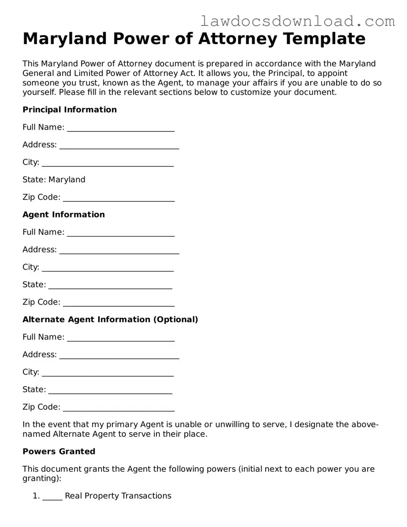 Legal Maryland Power of Attorney Form