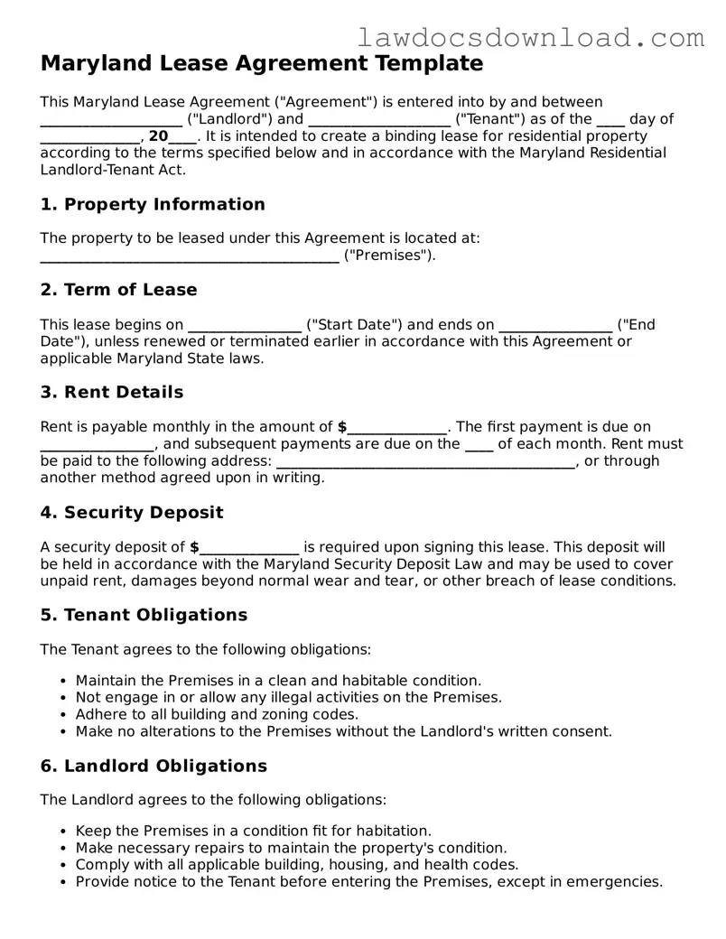 Legal Maryland Lease Agreement Form