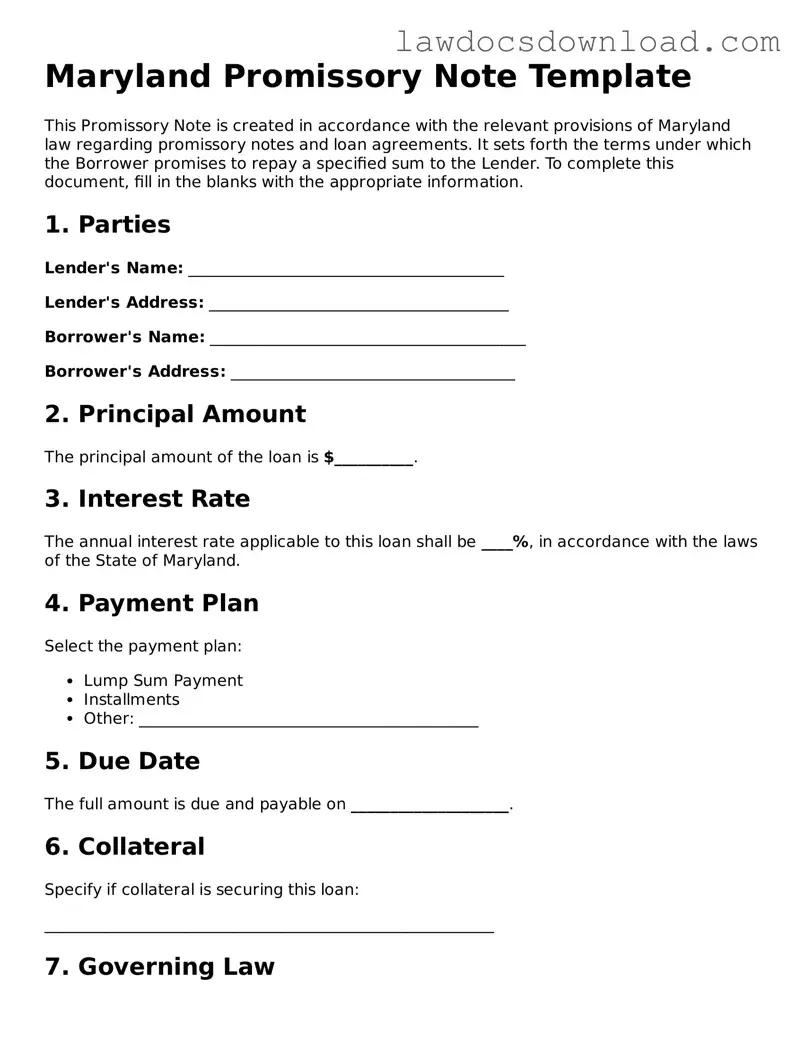 Legal Maryland Promissory Note Form