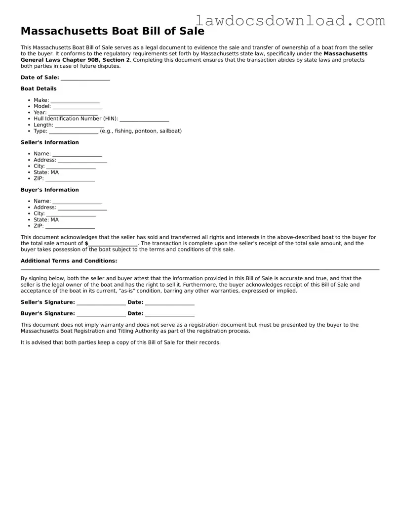 Legal Massachusetts Boat Bill of Sale Form