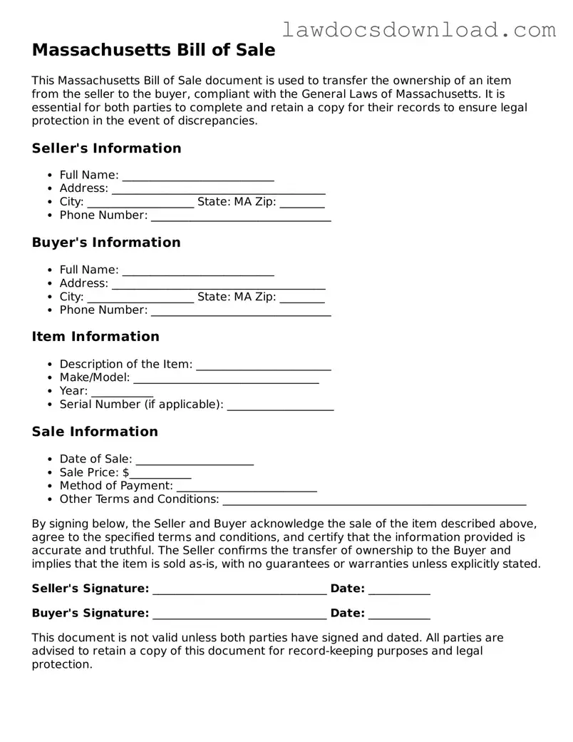 Legal Massachusetts Bill of Sale Form