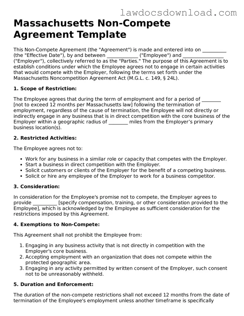 Legal Massachusetts Non-compete Agreement Form