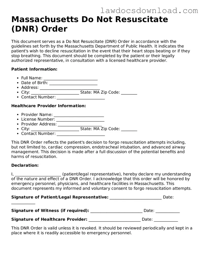 Legal Massachusetts Do Not Resuscitate Order Form