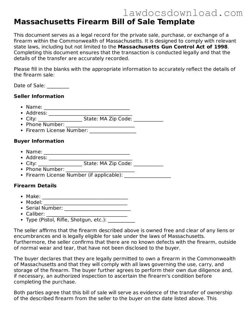 Legal Massachusetts Firearm Bill of Sale Form
