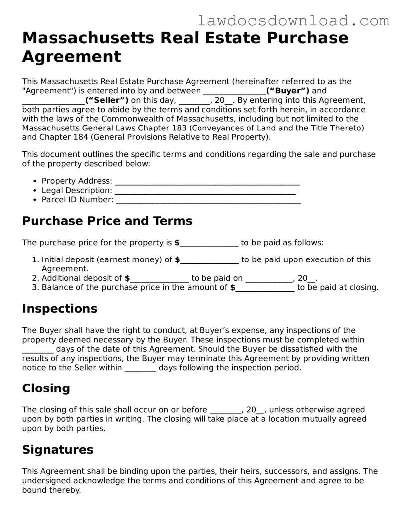Legal Massachusetts Real Estate Purchase Agreement Form