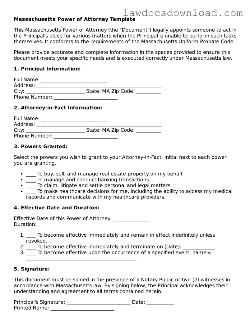 Legal Massachusetts Power of Attorney Form