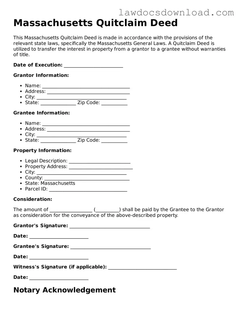 Legal Massachusetts Quitclaim Deed Form