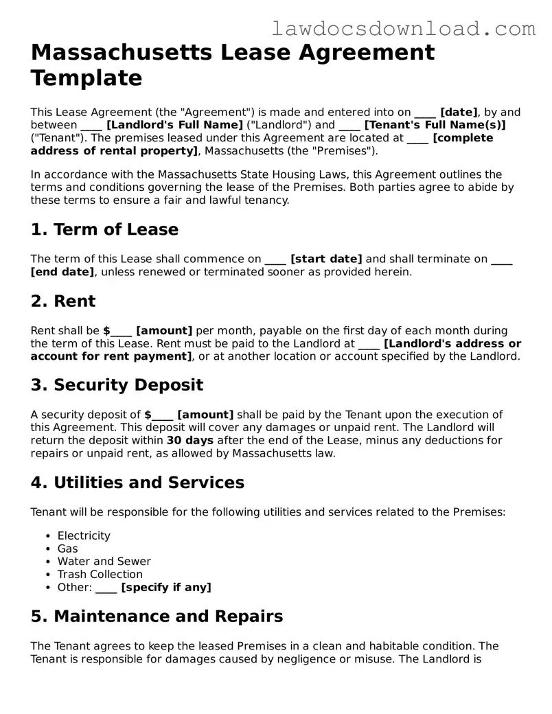 Legal Massachusetts Lease Agreement Form