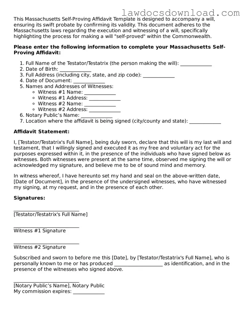 Legal Massachusetts Self-Proving Affidavit Form