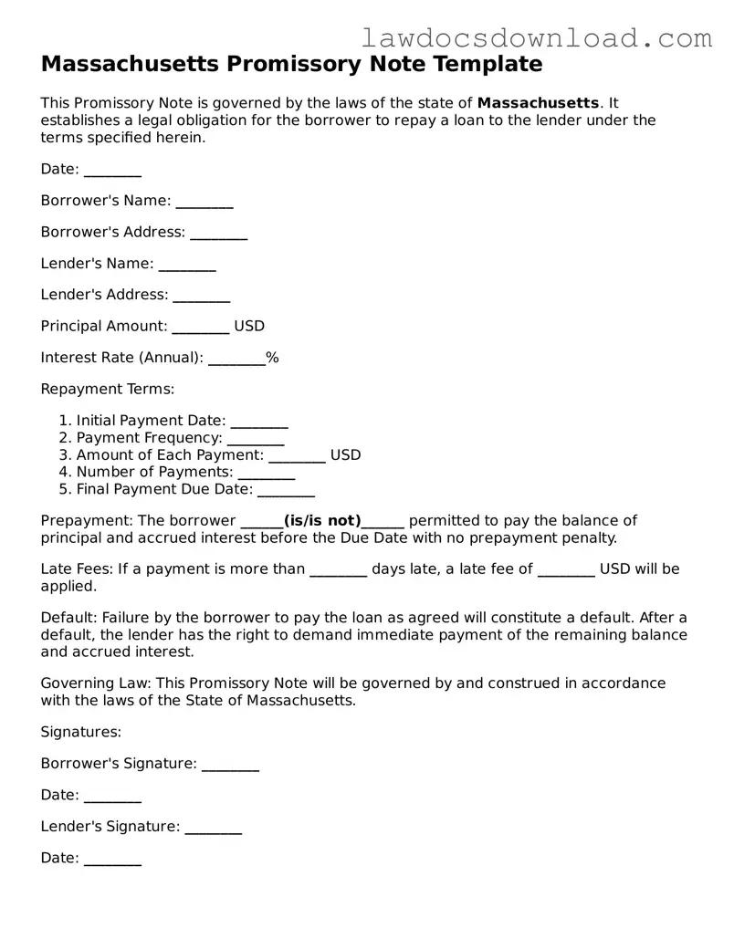 Legal Massachusetts Promissory Note Form