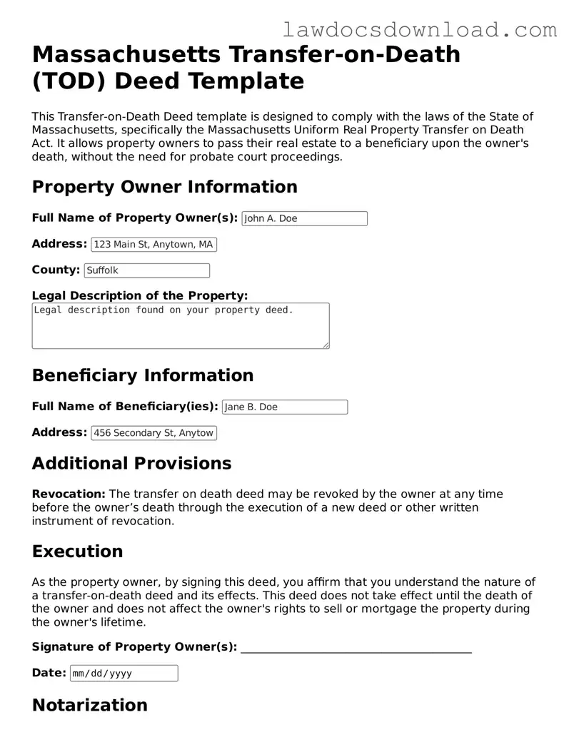 Legal Massachusetts Transfer-on-Death Deed Form